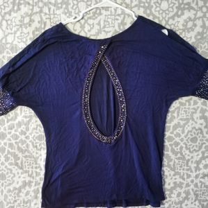 BKE Boutique | Navy Blue Studded Short Sleeve Top